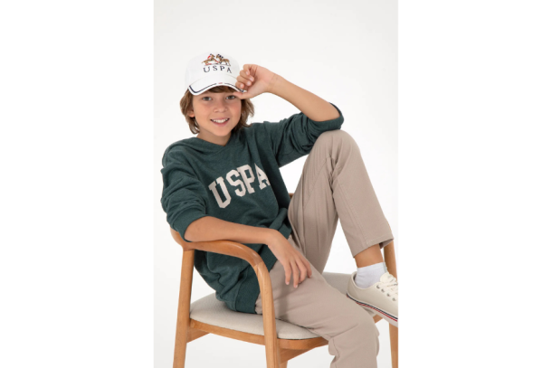Erkek Çocuk Koyu Yeşil Basic Kapüşonlu Sweatshirt 50293614-vr079